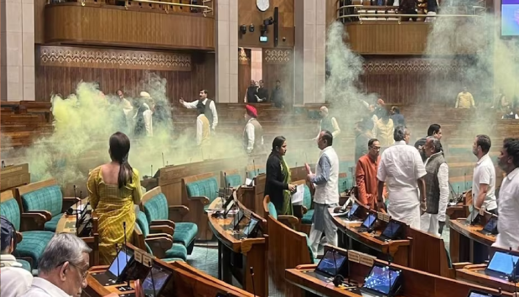 लोकसभा में दर्शक दीर्घा से कूदा युवक, दबोचने में जुटे सांसद, जूते से स्प्रे निकालकर फैला दिया धुआं